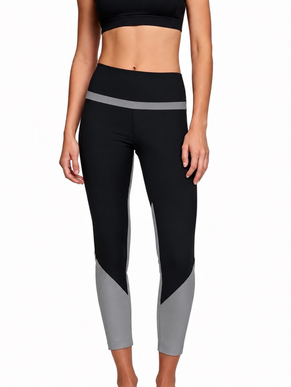 Danskin leggings Yoga exercise pant   spandex black ribbed tan bottom sz small
